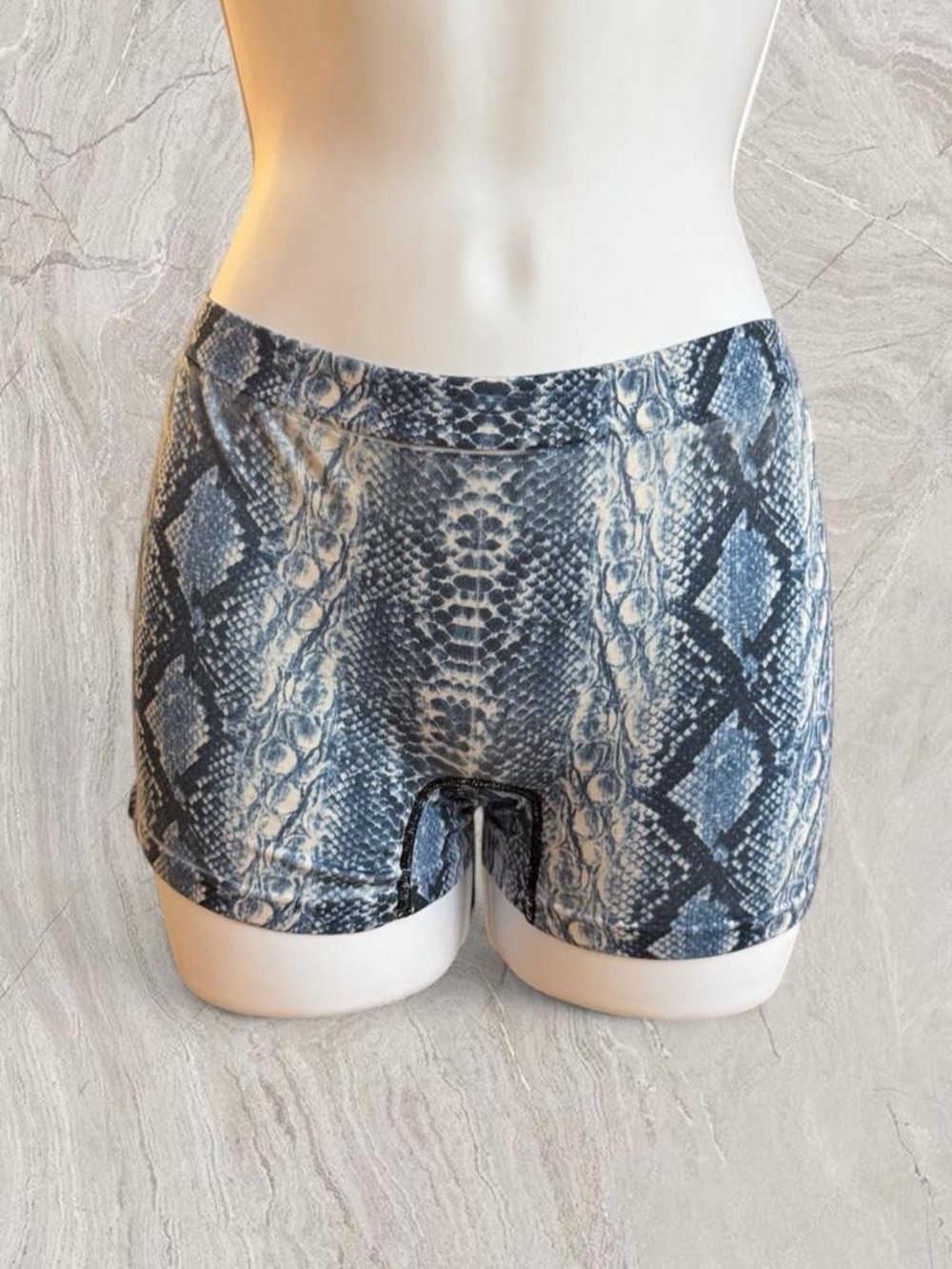 Y2K Animal Print Blue Snakeskin Micro Mini Shorts